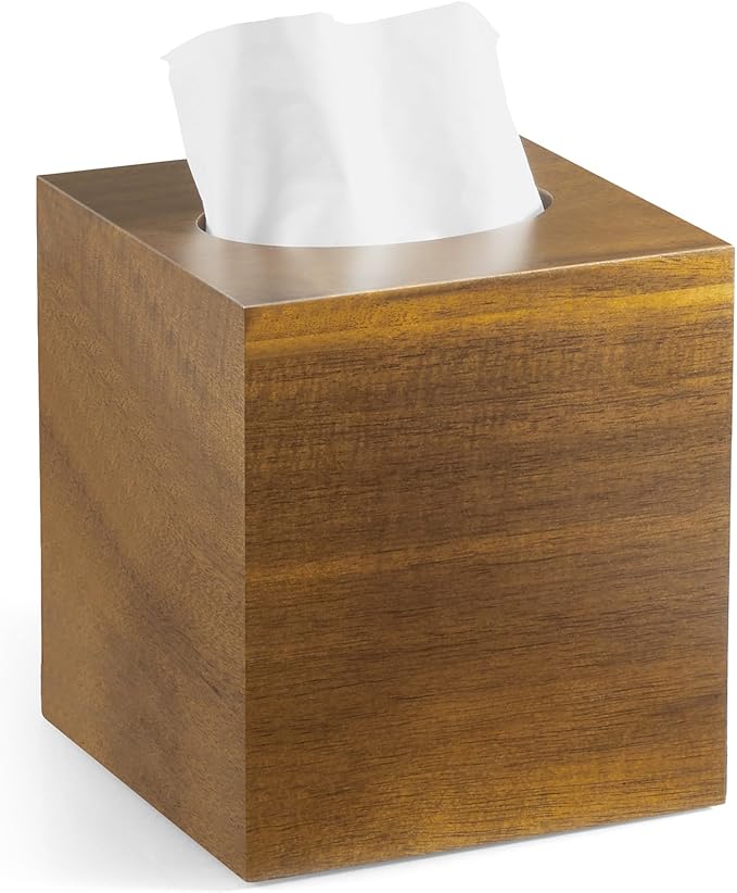 GCWSTJK Acacia Wood Tissue Box Cover - Square Thick Tissue Box Holder for Cube Boxes, Smooth Polished Decorative Wooden Tissue Holder for Bathroom, Bedroom, Dining Table, Kitchen or Office