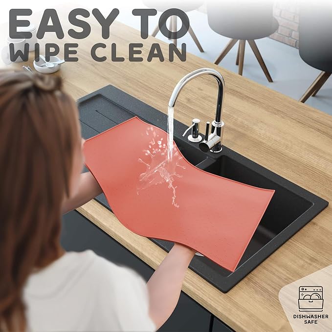 PetHappily Dog Food Mat - Raised Edges Dogs Mat for Food and Water Prevent Spill, Waterproof Cat Food Mats Protect Floors, Easy Clean Dog Bowl Mats for Food and Water, Silicone Pet Food Tray