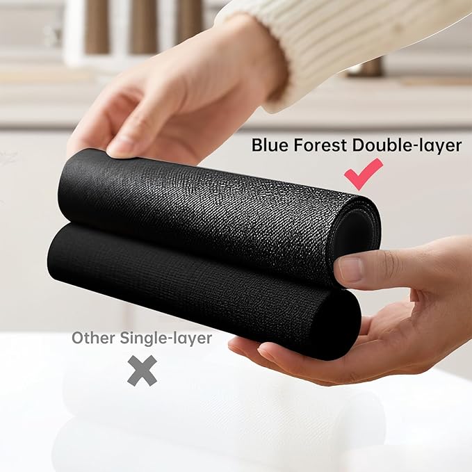 Blue Forest | Rectangular Faux Linen Placemats Set of 6 | Dual- Layered Thickened for Durability | Heat Resistant | Machine Washable | Wrinkle Free for Easy Care Indoor/Outdoor Use - Black