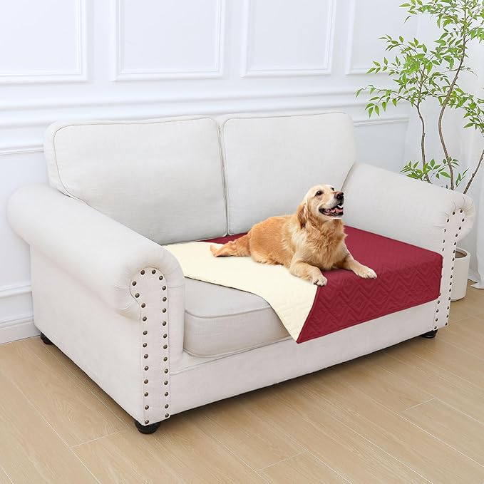 hyha Waterproof Dog Blanket, Soft Dog Bed Cover Pet Blankets, Waterproof Sofa Couch Cover for Dogs Washable, Reversible Pet Couch Covers for Sofa Furniture (30x53 Inch, Wine Red/Beige)
