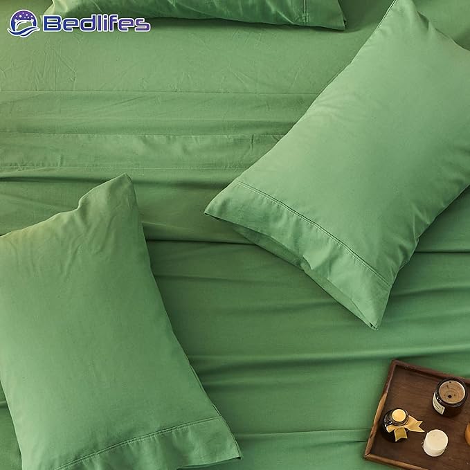 Bedlifes 100% French Pure Linen Sheets California King Size Breathable and Cooling Flax Sheet Set Soft Durable and Moisture Wicking 16 Inch Deep Pocket-4 Piece(Cal King,Sage Green)