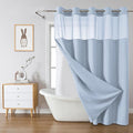 eachope FrostBlue Long No Hook Waffle Weave Shower Curtain with snap-in Liner Replacement, 230GSM Waterproof Fabric Hotel Shower Curtain Set for Bathroom, Through Mesh Top Window,71Wx80H
