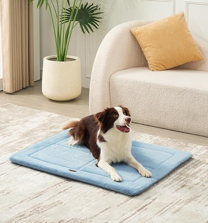 MADE 4 PETS Dog Crate Pad Bed for Large Dogs, Washable & Reversible, Anti-Slip Kennel Mat for Cozy Sleeping, Soft Fluffy Dog Bed for Indoor & Outdoor Use, 41"x29", Blue