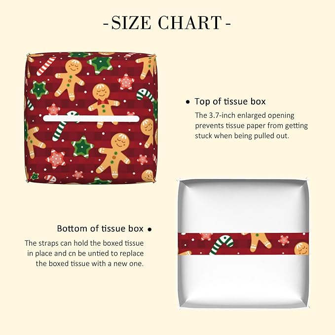 POIUBLE Candy and Star Leather Tissue Box Holder Christmas Red Gingerbread Tissue Box Cover Square Waterproof Tissue Holder Organizer Modern Napkin Holder for Bedroom Dresser Night Stand Office Desk