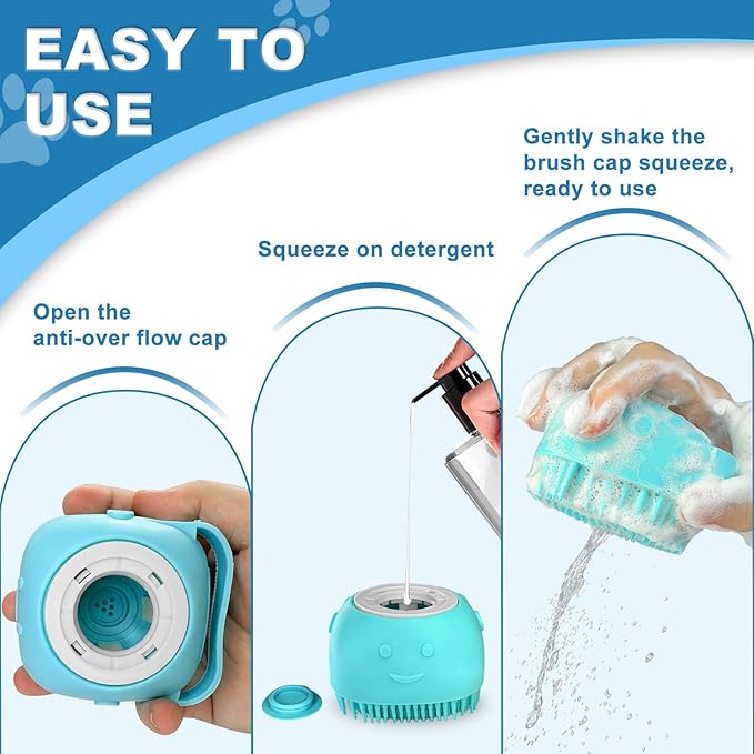 IDQQUQQ 2PCS Dog Washing Gloves and Dog Shampoo Brush, Dog Bath Supplies Dog and Cat Bath Set