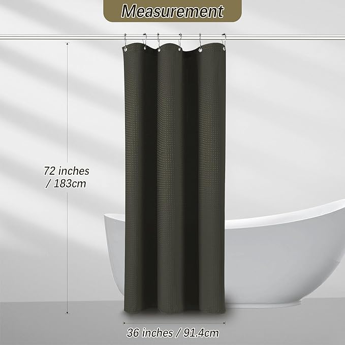 PANGSINNE Shower Curtain Waffle Weave 36 Inches Heavy Duty Stall Fabric Shower Curtain Set for Bathroom, Waterproof Weighted 256GSM Half Size Shower Curtains with 6 Hooks, 36Wx72H Brown
