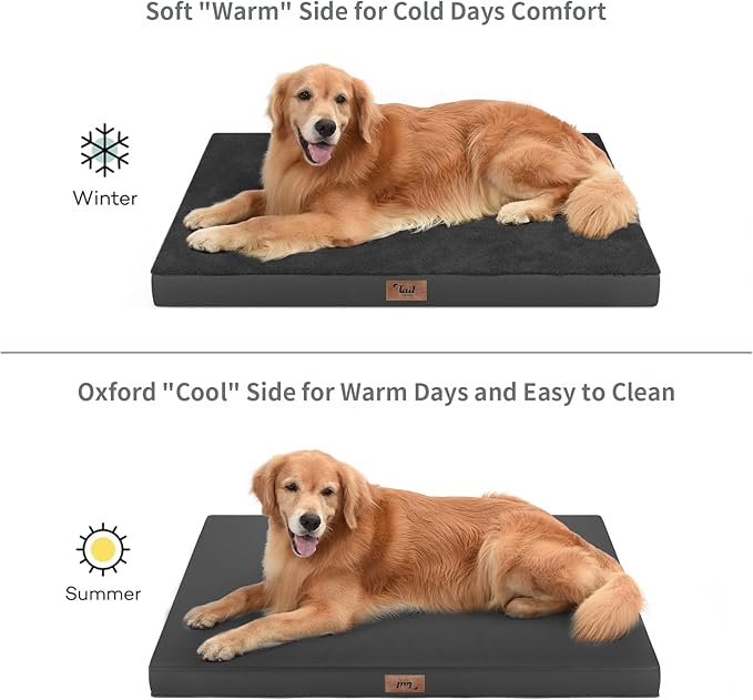 Tail Stories Orthopedic Dog Crate Bed for Extra Large Dogs, XXL Waterproof Comfort Pet Bed with Egg Crate Foam 47x29 Inch, Removable Oxford Cover, Black