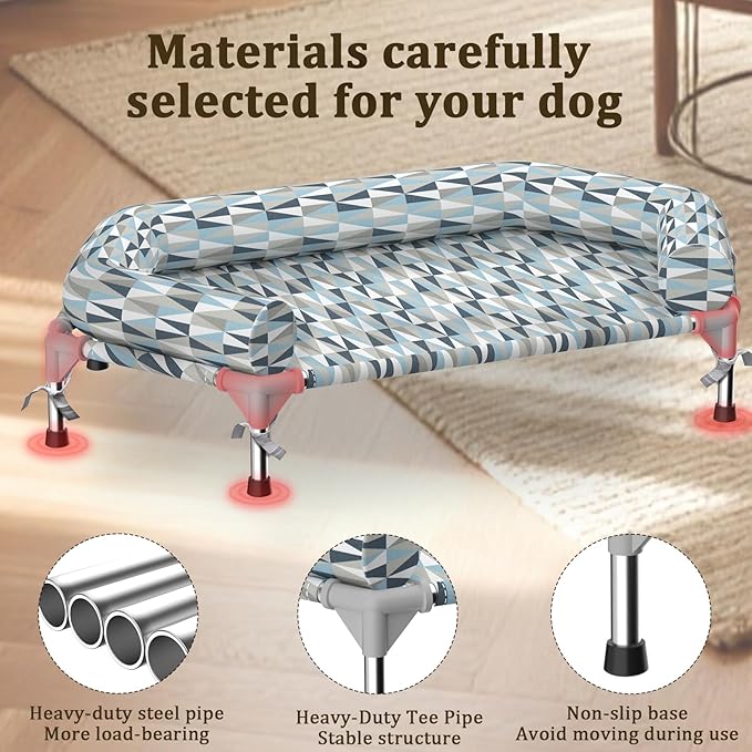 Pyowmgd Orthopedic Dog Bed - Beds Bolster,Cooling Elevated Dog Beds with Metal Frame,Raised Dogs Bed,Easy to Assemble,Up to 80 lbs,Medium
