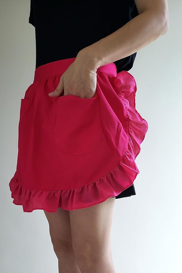 CRB Fashion Waist Apron Kitchen Cooking Restaurant Cotton Bistro Half Aprons with Pockets For Woman