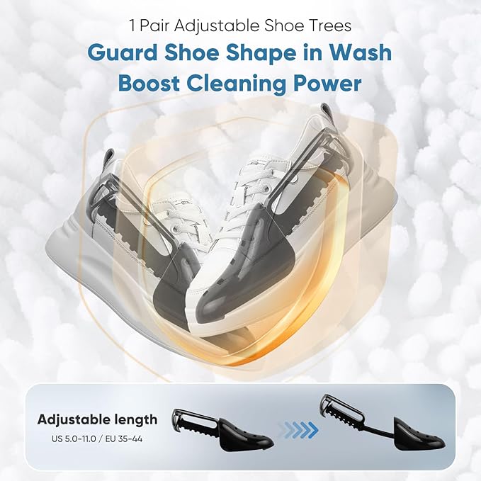 Shoe Washing Machine Bag 2pcs-Reusable Laundry Shoe Bag with Hidden Zipper, 360° Deep Protective XXL Cleaning Bags for Washer and Dryer，Shoe Trees for Sneakers Tennis- Home Travel Essentials, White
