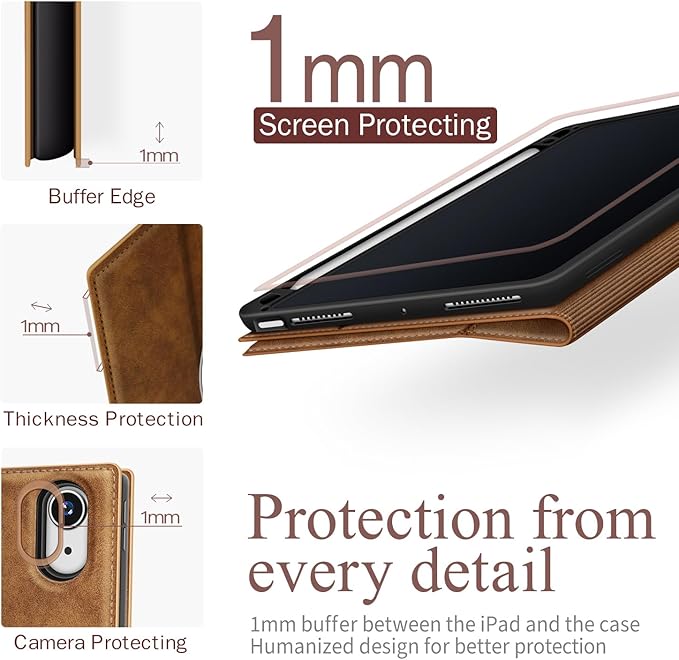 Antbox Case for iPad Air 11-inch M3 (2025) / M2 (2024), iPad Air 5th/4th Generation 10.9'' Vegan Leather with Pencil Holder Typing Angle Auto Sleep/Wake Muti-Stand