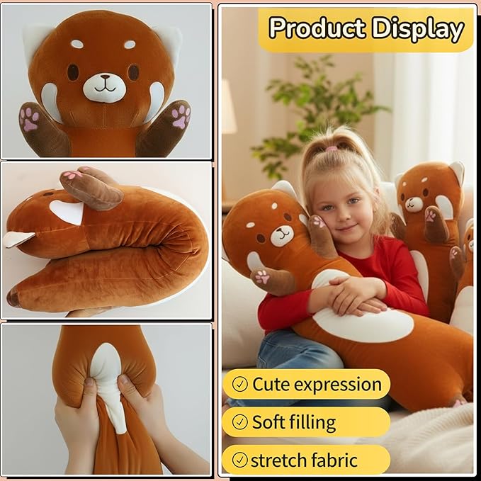 Shuoopen Red Panda Stuffed Animal Pillow - Long Red Panda Plush Toy, Super Soft Hugging Pillow for Kids & Adults, Gift for Christmas & Home Decor (110cm/43.3inch)