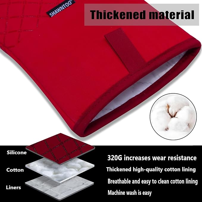 Oven Mitts and Pot Holders Sets 6pcs, Kitchen Oven Glove,High Heat Resistant 550 Degree Extra Long Oven Mitts and Potholders with Non-Slip Silicone Surface for Home Essentials (Grey) (Passion Red)