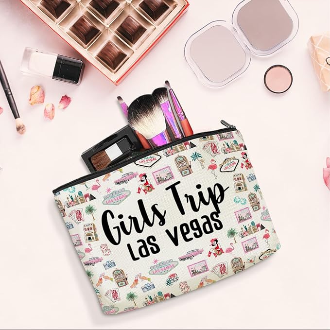 Las Vegas Lover Gifts Makeup Bag Cosmetic Bag Girls Trip Gifts Favors Girls Weekend Las Vegas Travel Souvenir Merch Birthday Friendship Gifts for Women Sister Daughter Traveler Birthday Christmas