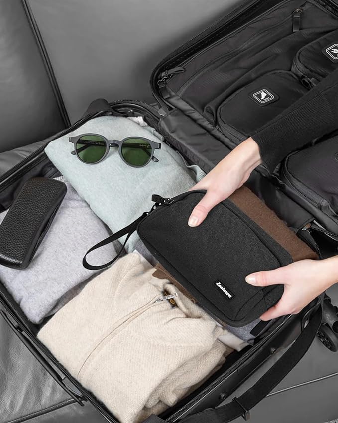 Zealearn Electronics Organizer Travel Case - Portable Tech Bag, Portable Charger Organizer, All-in-One Storage Bag for Charging Cable, USB Cords, Black, Double Layer