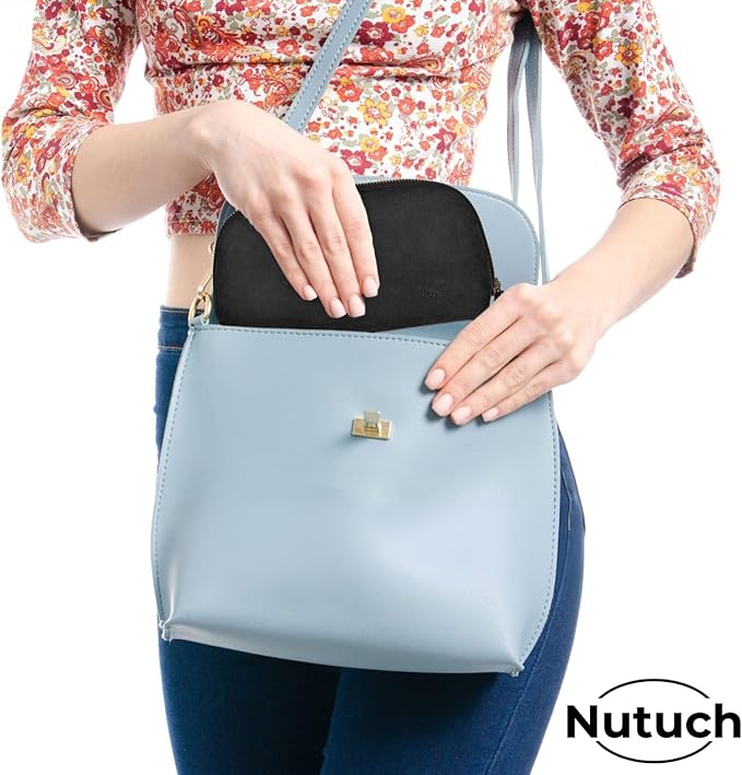 NUTUCH Leather Tech Pouch for Cables Chargers Phone | Tech Bag | Zipper Travel Accessory Pouch | Electronic Organizer Case Travel Bag (Black)