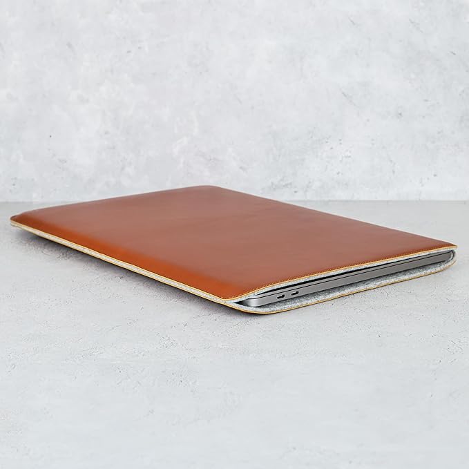 Casemade Real Leather Laptop Sleeve for MacBook Pro & Air Fits 13, 14, 15 & 16 Inch - Genuine Full Grain Leather with Soft Wool Lining (14-inch Pro M1/M2/M3/M4/M5)