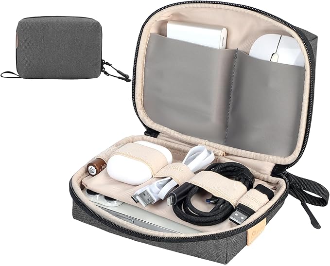 SIMTOP Electronics Organizer Cord Organizer Travel, Small Tech Bag for Cords, Chargers, Power Bank, Earbuds – Portable Cable Pouch for Office, Business Trip, Commute – Water & Scratch-Resistant