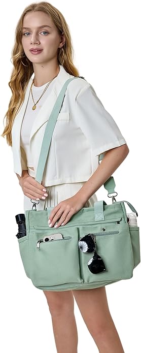 Women's Large Canvas Tote Bag Set (2PCs) - Ideal for Laptop, Hobo, Crossbody, Handbag, Travel, Gym & Work