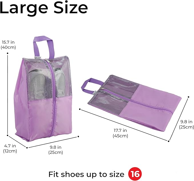 HANOZI Shoe Bags For Travel, Used As For Storage or Shoe Travel Bag, Space Saving When Travelling With This Travel Shoe Bags For Packing, Sneaker Bag. (Light Purple, 2 Pack, Large)