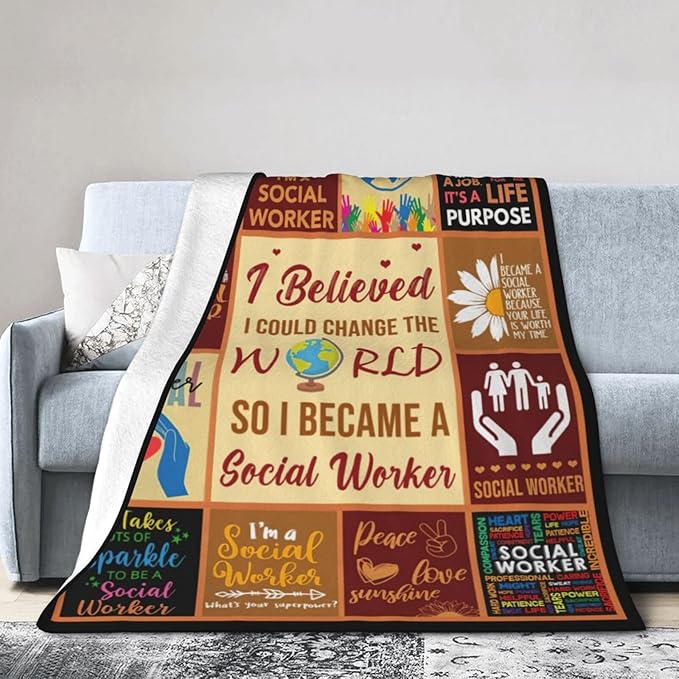 wsradto Social Worker Blanket Gifts for Social Workers Throw Blanket Motivational Quotes Cozy Fleece Flannel Lightweight Stuff Plush for Men Women Adults for Couch Sofa Bed Home Decor 40"x50"