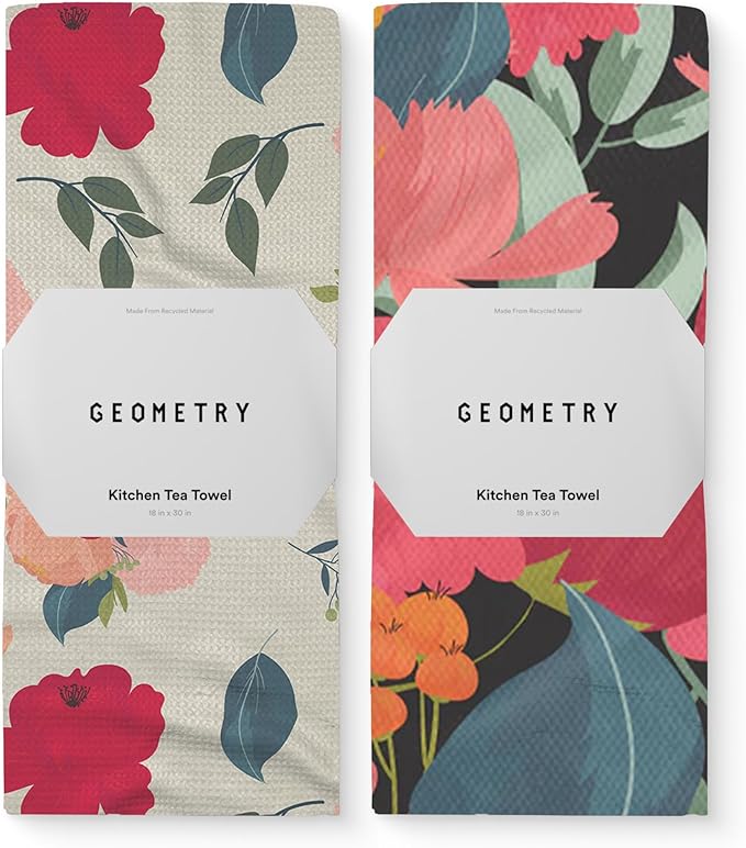 GEOMETRY Kitchen Tea Towels - Quick Dry Microfiber Dish Towels for Kitchen Roses for You, 18" x 30" 2 Pack
