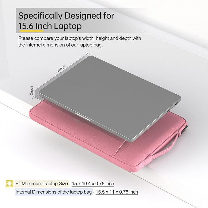 15.6 Inch Laptop Case Sleeve for Women, Waterproof Chromebook Bag for Lenovo ideaPad 3i/ideaPad 1, ASUS VivoBook Go, Dell Inspiron, Pink