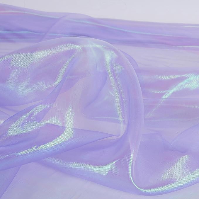 Sheer Iridescent Organza Fabric 58 Inches Wide - 5 Yards Precut - Shinny Wedding Party Decor Fairy Costume Voile Doll Clothes Sewing - Lavender