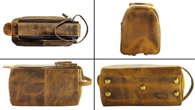 Rustic Town Leather Wash Bag for Men - Travel Toiletry Bag - Shaving Dopp Kit Toiletries Organizer - Leather Makeup Bag for Women