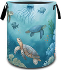 VODRM Sea Turtle Ocean Animal Coral Laundry Basket, Dirty Collapsible Clothes Toy Organizer Hamper for Kids Adults, Oxford Cloth Waterproof Storage Bin for Bathroom Coastal Decor Gifts, 19.7"X15.7"