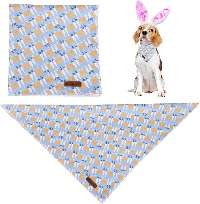 UP URARA PUP Easter Dog Bandana, Easter Triangle Bid Scarf for Medium Large Dog, Cotton Pet Kerchief for Girl Boy Dogs, Cute Carrot Dog Bandana, Comfortable Easter Dog Bandana
