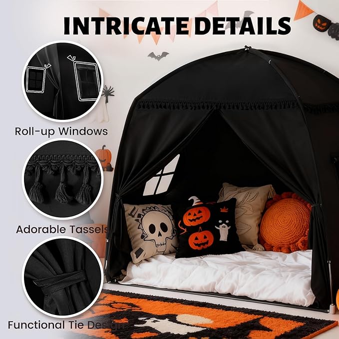 Sumbababy Large Teepee Tent for Kids: with Star Lights - Tent for Toddler Indoor Kids Teepee Tent for Boys & Girls - Toddler Play Tent Inside Canopy Bed for Playroom Gift Toys (All-Black)