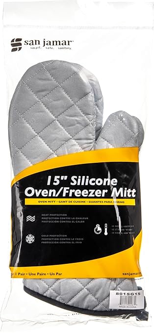 San Jamar 801SG15 Silicone Temperature Protection Oven/Freezer Mitt, 15" Length, Silver