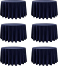 6-Pack Navy Blue Round Tablecloths, 120 Inches, Stain-Resistant Polyester for 5-6 Ft Round Tables - Washable Table Covers for Weddings, Banquets, Birthday Parties, Events