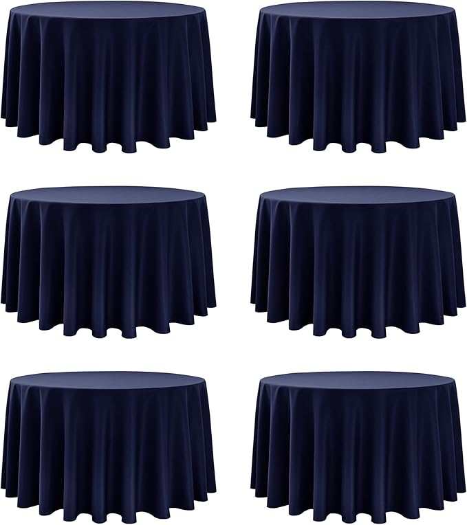 6-Pack Navy Blue Round Tablecloths, 120 Inches, Stain-Resistant Polyester for 5-6 Ft Round Tables - Washable Table Covers for Weddings, Banquets, Birthday Parties, Events