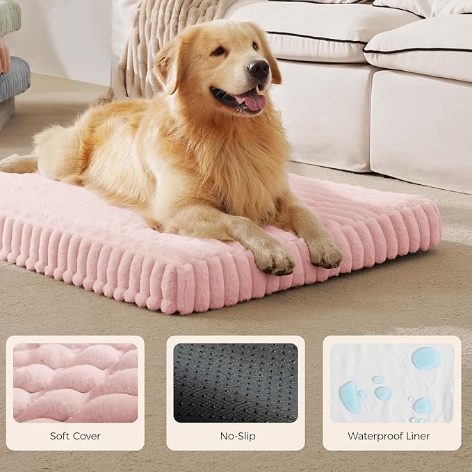 Orthopedic Dog Bed for Extra Large Dog, Waterproof Pet Bed for Crate,Non-Slip Bottom and Egg-Crate Foam with Removable Washable Cover Crate Bed,Pink,41"x27"x4"