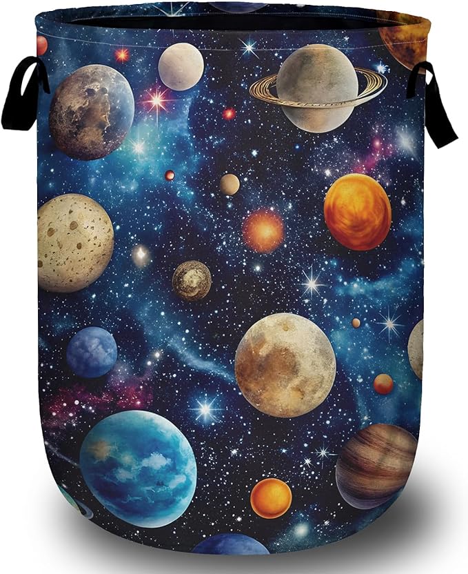 Planets Galaxy Laundry Basket with Sturdy Handles, Universe Collapsible Oxford Cloth Laundry Hamper Organizer Basket for Bathroom Bedroom 15.7x20 Inch