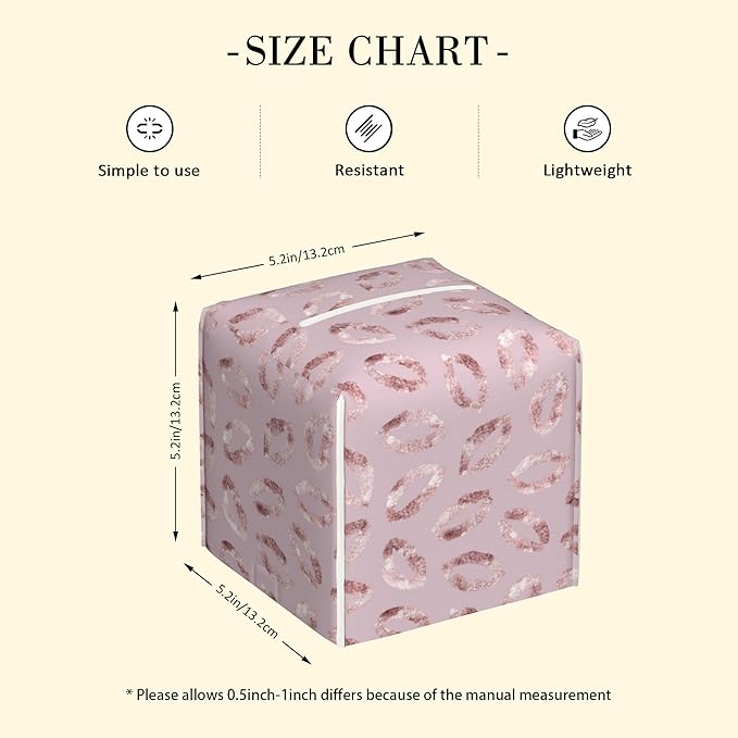 POIUBLE Leather Tissue Box Holder Rose Gold Lipstick Kiss Tissue Box Cover Square Waterproof Tissue Holder Organizer Modern Napkin Holder for Bedroom Dresser Night Stand Office Desk