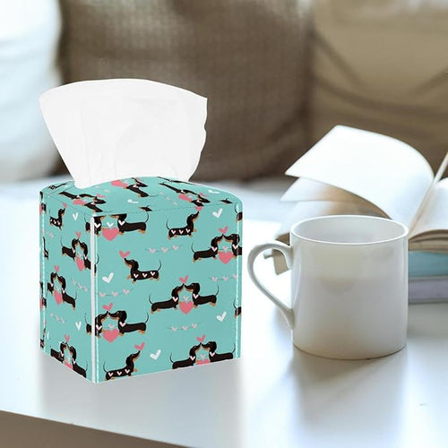 2 Pack Love Dog Tissue Box Cover, Facial Tissue Holder Storage for Bathroom Vanity, Dressers, Night Stand, Parlors and Offices