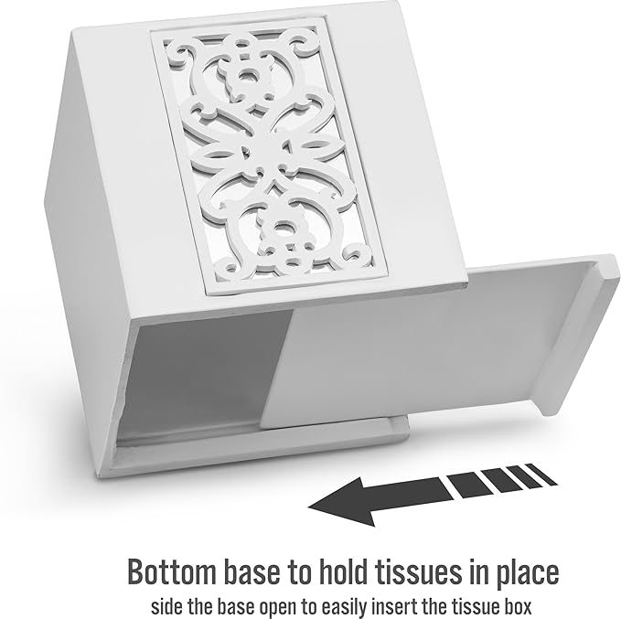 Creative Scents Mirror Janette White Tissue Box Cover Square - Decorative Square Tissue Box Holder for Bathroom with Durable Bottom Slider - Beautiful Mirrored Tissue Holder for Bathroom