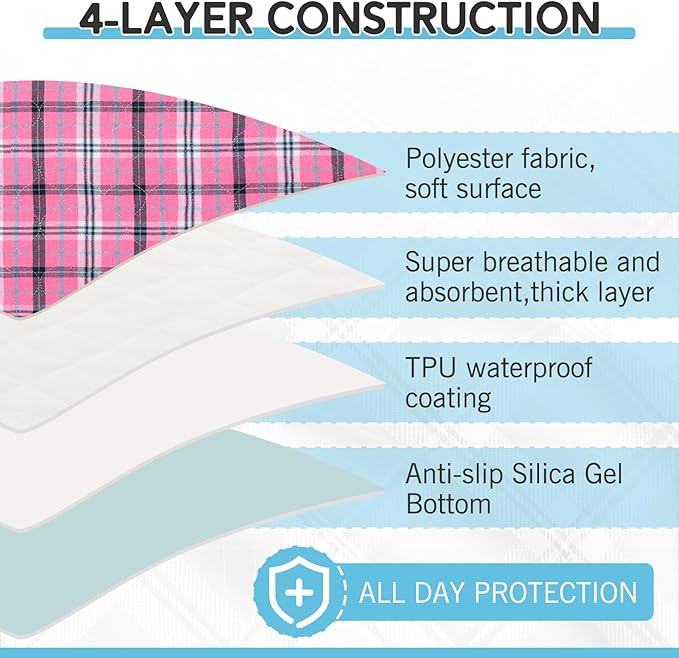 ESGPET Washable Pee Pads for Dogs - 34”x36” 6PCS, Whelping Pad for Puppy Training, Playpen Crate Bed Floor Protector, Reusable Dog Potty Pads Non-Slip, Super Absorbent & Odor Controlling, Pink Plaid