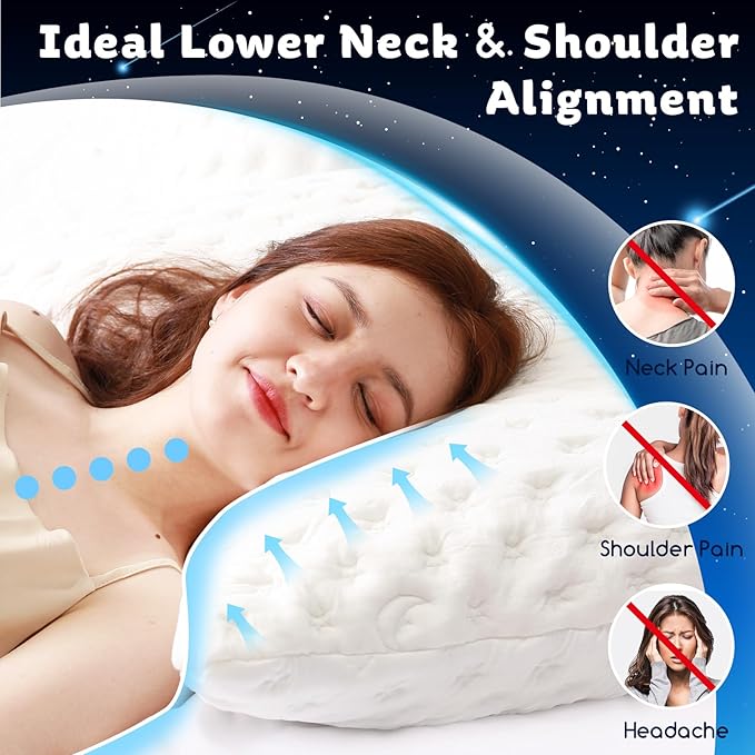 KUCEY Cooling Side Sleeper Pillow for Neck and Shoulder Pain, Luxury Shredded Memory Foam Curved Bed Pillows for Sleeping Set of 1- Adjustable Queen Size- Washable Cover Original White