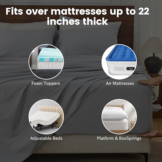 Bedlifes 100% French Flax Linen Sheets Set California King Size-6 Piece Extra Deep Pocket 18-24",Soft Breathable Cal King Bed Sheets with Temperature Regulating & Moisture-Wicking(Grey