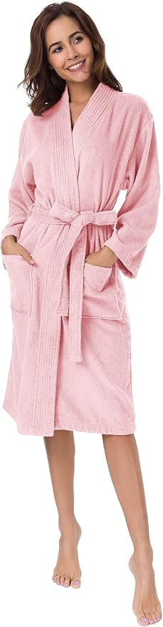 SIORO Women Terry Cloth Bath Robes with Pockets, Soft Long Cotton plush Kimono Wrap Bathrobe, Spa, Fuzzy Female nightgrown