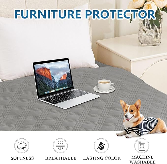hyha Waterproof Dog Blanket, Reversible Pet Bed Blanket, Soft Sofa Couch Cover for Dogs Washable, Waterproof Pet Couch Covers for Sofa Puppy Cats Furniture Protector(52"x82", Grey/Grey)