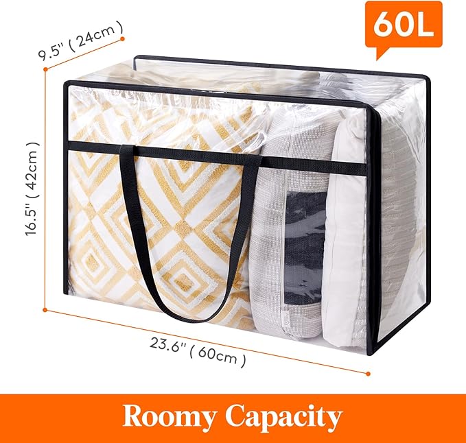 Lifewit 12 Pack Clear Clothes Storage Bags, 60L Plastic Blanket Storage Bag, Vinyl Foldable Moving Bags with Zipper, Closet Organizers and Storage Containers for Bedding, Duvet, Comforter