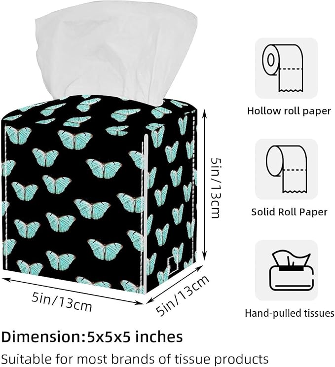 2 Pack Butterfly on Black Background Tissue Box Cover,Tissue Box Cover, Tissue Box Holders, Tissue Holder for Bathroom