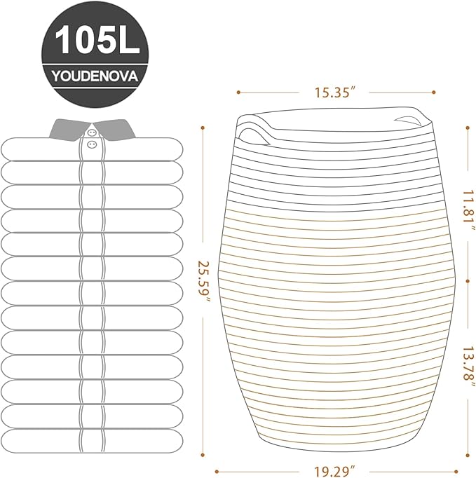 Cotton Rope Laundry Hamper by YOUDENOVA, 105L - Woven Collapsible Laundry Basket - Clothes Storage Basket for Blankets, Laundry Room Organizing, Bedroom Storage, Clothes Hamper – Dark Grey
