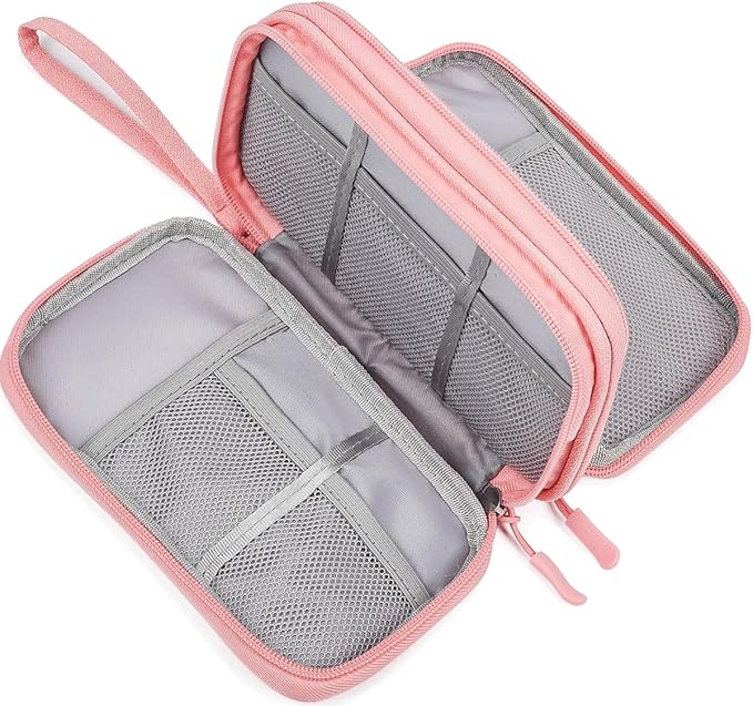 CAAORDKSO Electronic Cable Organizer Bag, Travel Electronic Accessories Carry Case Portable Waterproof Double Layers Storage Bag for Cable, Cord, Charger, Power Bank, Earphone (Light Pink, Medium)
