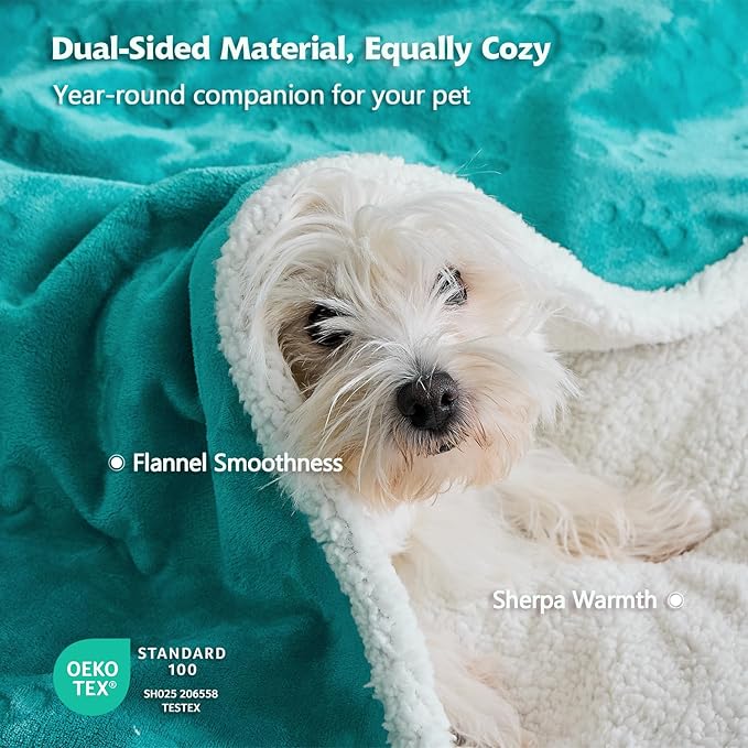 Qeils Pet Blankets for Cats - Waterproof Cat Blanket Washable - Sherpa Fleece Puppy Blanket, Soft Plush Reversible Throw Protector for Bed Couch Car Sofa, 30"X40", Teal